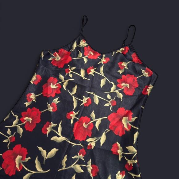 VTG Y2K Opulence Black & Red Rose Floral Romantic Grunge Mini Slip Dress L/M - Picture 6 of 7